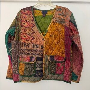 Sacred Threads Vintage Quilted Patchwork Silk Jacket S/M